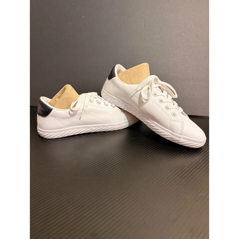 Tommy Bahama Womens White Leather Lace Up Sneakers Navy Heel S976 Size 9